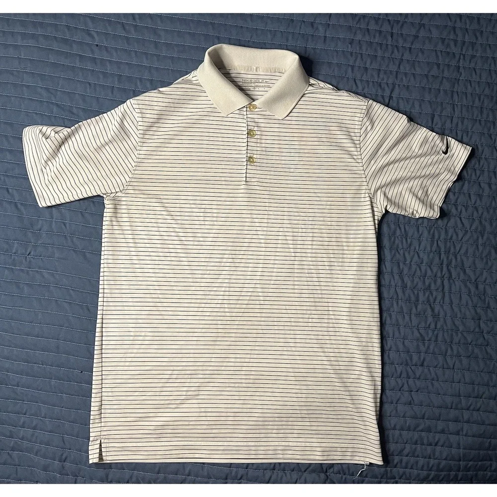 Nike Golf Polo Men's Medium White Black Stripe Standard Fit Short Sleeve